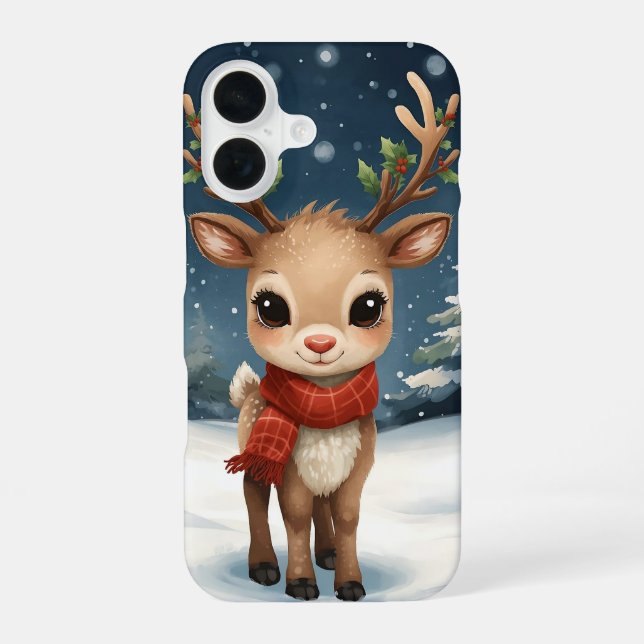 Cute reindeer christmas winter vibes  iPhone 16 case (Back)