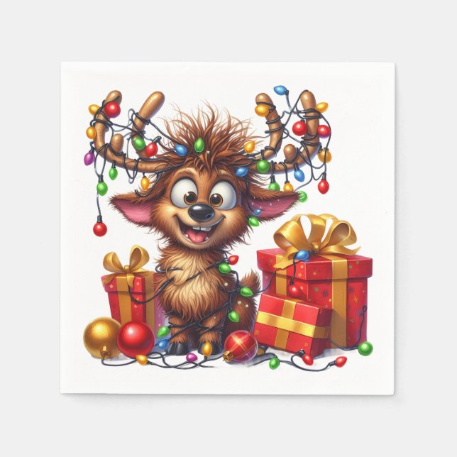 Cute Reindeer Cocktail Napkin (Front)