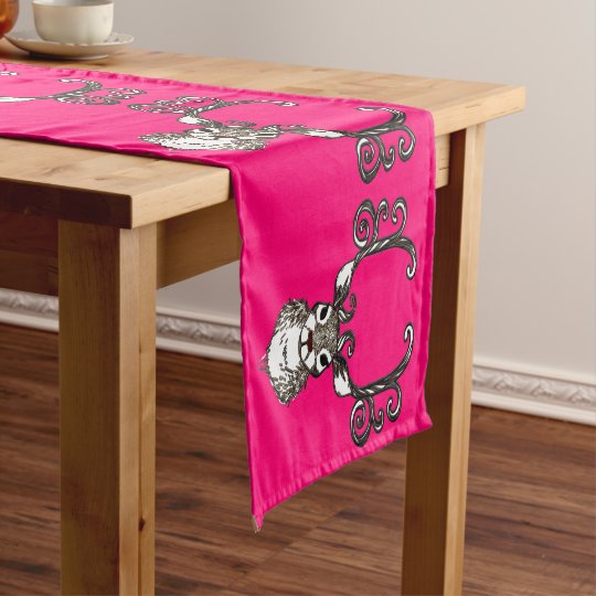 Cute Reindeer deer cottage table runner brown pink