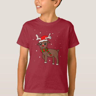 Cute Reindeer Drawing with Snowflakes Christmas T-Shirt