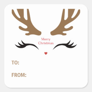 Cute Reindeer Face Modern Merry Christmas Holiday Square Sticker