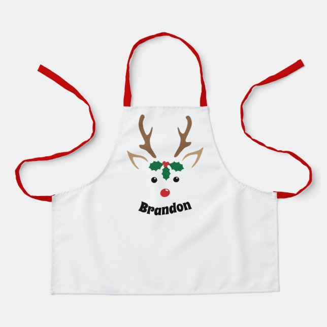 Cute Reindeer Face | Personalised Christmas Apron (Front)