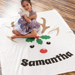 Cute Reindeer Face Personalised Christmas Blanket