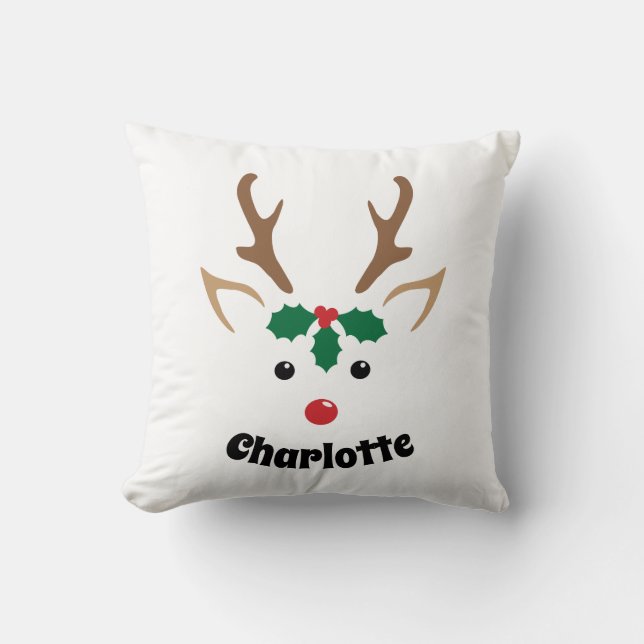 Cute Reindeer Face | Personalised Christmas Decor Cushion (Front)