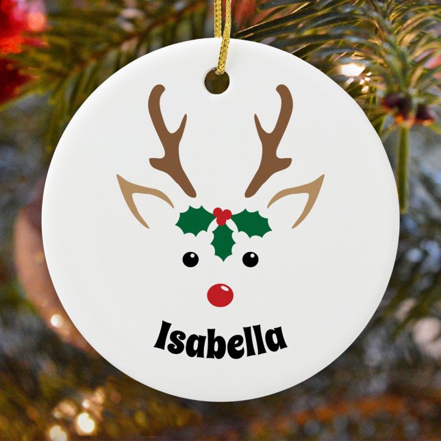 Cute Reindeer Face Personalized Christmas Ornament (Creator Uploaded)