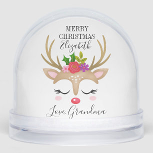 Cute Reindeer Face Photo Snowglobe
