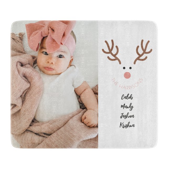Cute Reindeer Family Names Custom Cutting Board (Front)