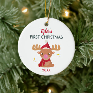 Cute Reindeer Gender Neutral Baby 1st Christmas Ceramic Tree Decoration