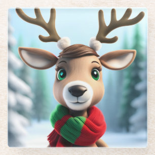 Cute Reindeer Glass Coaster