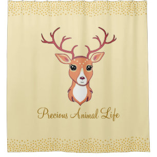 Cute Reindeer & Gold Confetti on Golden Shower Curtain