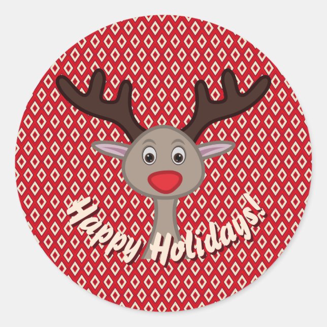 Cute Reindeer Happy Holidays Christmas Cheer Classic Round Sticker (Front)
