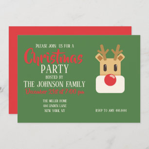 Cute Reindeer Head Cartoon           Invitation