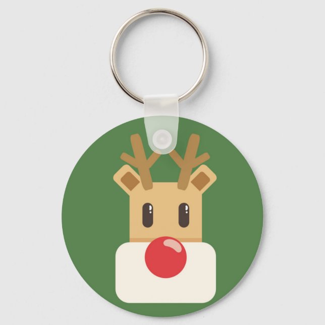 Cute Reindeer Head Cartoon Key Ring (Front)