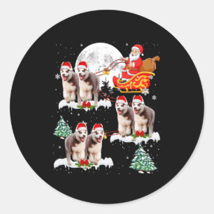 Cute Reindeer Husky Dogs Pulling Santa Sled Christ Classic Round Sticker