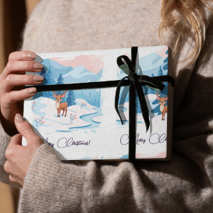 Cute reindeer in a snowy landscape  wrapping paper