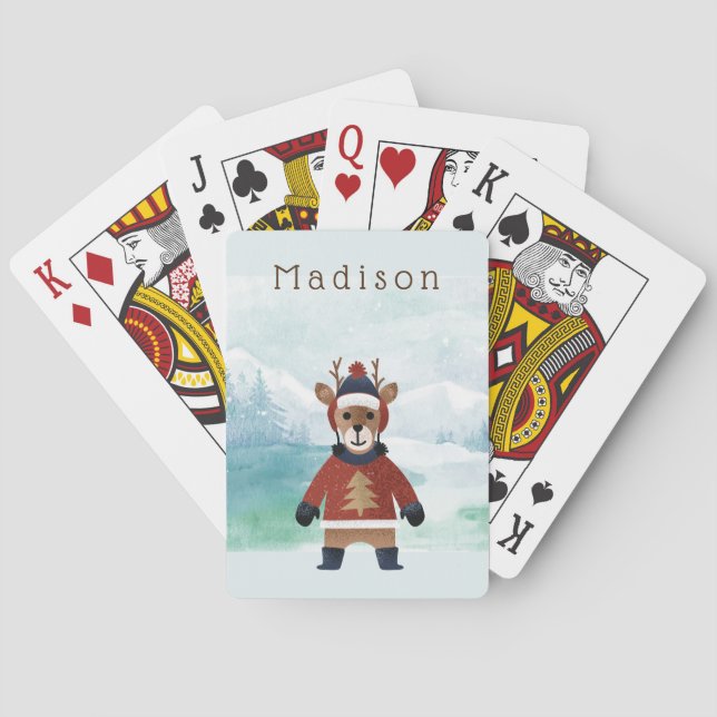 Cute Reindeer in Sweater Playing Cards (Back)