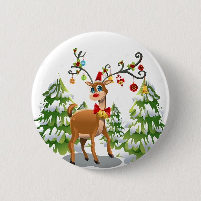 Cute Reindeer in the Snow 6 Cm Round Badge (Front)