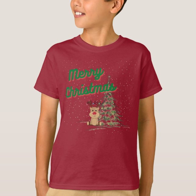 Cute Reindeer in the Snow Christmas  T-Shirt (Front)