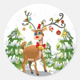 Cute Reindeer in the Snow Classic Round Sticker