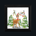 Cute Reindeer in the Snow Gift Box<br><div class="desc">Cute Reindeer in the Snow with trees and ornaments hanging from his antlers</div>