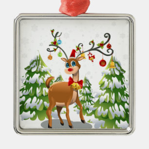 Cute Reindeer in the Snow Metal Tree Decoration