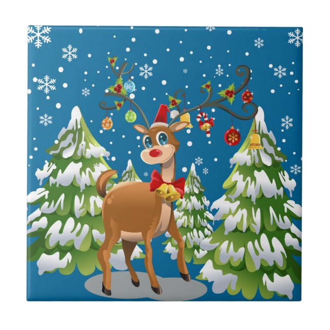 Cute Reindeer in the Snow Tile (Front)
