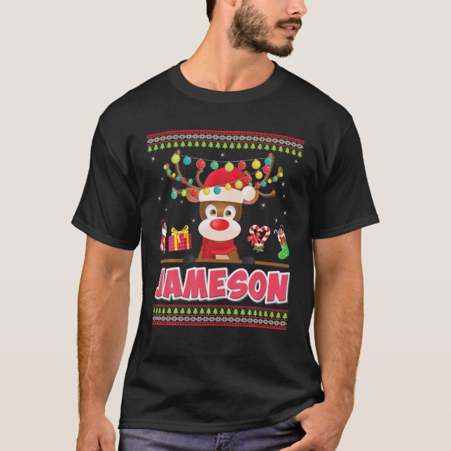 Cute Reindeer Jameson Merry Christmas Light Santa T-Shirt (Front)