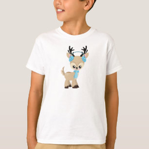 Cute Reindeer, Little Reindeer, Blue Scarf T-Shirt