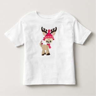 Cute Reindeer, Little Reindeer, Red Hat, Scarf Toddler T-Shirt