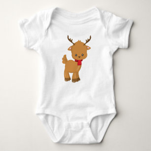 Cute Reindeer, Little Reindeer, Scarf, Antlers Baby Bodysuit