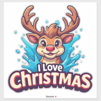 Cute Reindeer Mascot With 'I Love Christmas' Text