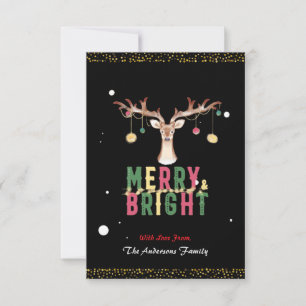 Cute Reindeer Merry & Bright Christmas Ornaments Card