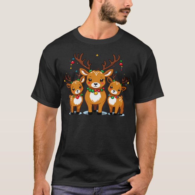 Cute Reindeer Merry Christmas 3 Adorable Reindeer  T-Shirt (Front)