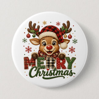 Cute Reindeer Merry Christmas 7.5 Cm Round Badge