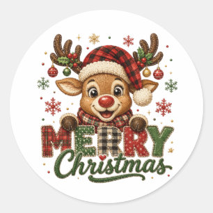 Cute Reindeer Merry Christmas Classic Round Sticker