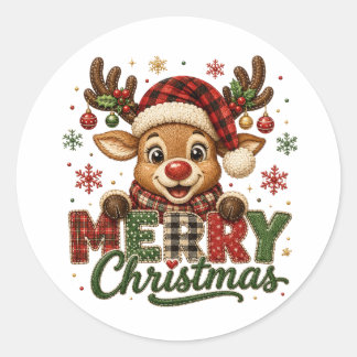 Cute Reindeer Merry Christmas Classic Round Sticker