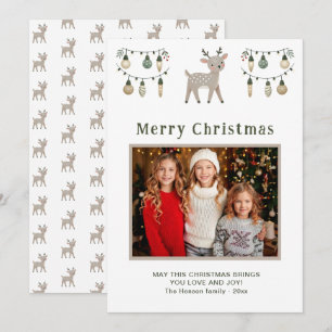 Cute Reindeer Merry Christmas Family Photo   Holiday Card