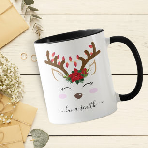 Cute Reindeer Merry Christmas Gift Black Coffee Mug