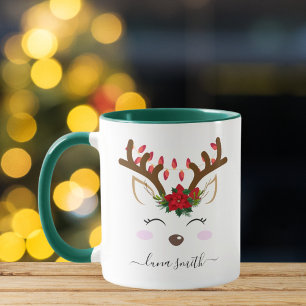 Cute Reindeer Merry Christmas Gift Green Coffee Mug