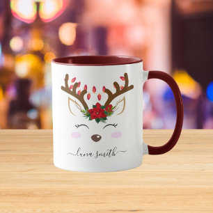 Cute Reindeer Merry Christmas Gift Maroon Coffee Mug