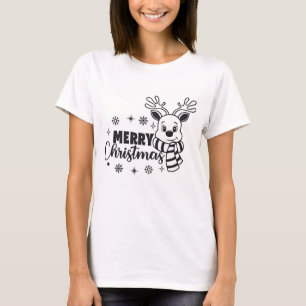 Cute Reindeer Merry Christmas Greeting T-Shirt