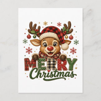 Cute Reindeer Merry Christmas Invitation Postcard