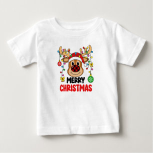 Cute Reindeer Merry Christmas Lights Baby T-Shirt