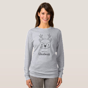 Cute Reindeer Merry Christmas Line Art T-Shirt