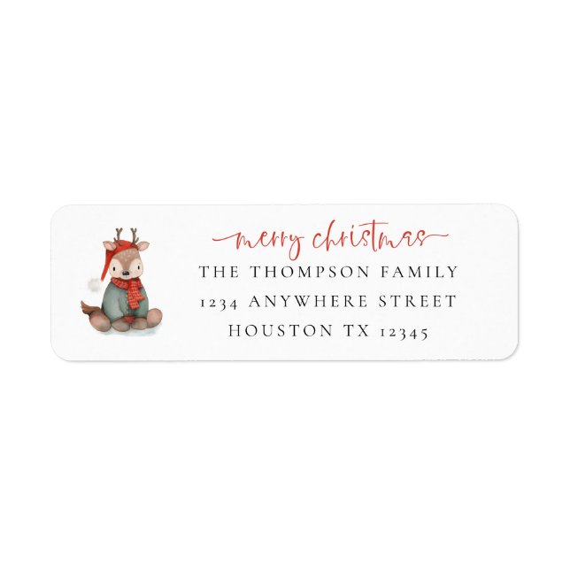 Cute Reindeer Merry Christmas  Return Name Address (Front)