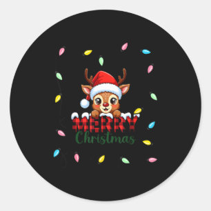 Cute Reindeer Merry Christmas Shirt –plaid Holiday Classic Round Sticker