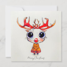 Cute Reindeer Merry Christmas Watercolor