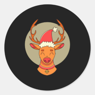 Cute Reindeer Merry Xmas Merry Christmas Happy New Classic Round Sticker
