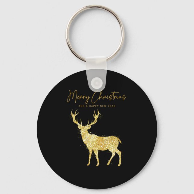 Cute Reindeer Merry Xmas Merry Christmas Happy New Key Ring (Front)