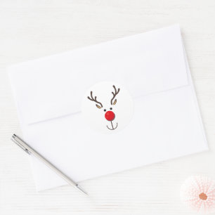 Cute Reindeer Minimalist Face White Classic Round Sticker